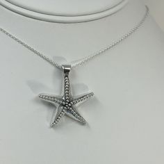 "925 Sterling Silver Necklace. Ocean Inspired Beach Necklace. 925 Sterling Silver Starfish Necklace. Sterling Silver Starfish Pendant. ---------------------------------------------------------------- Both Pendant & Chain are made of Solid 925 Sterling Silver, both are stamped with 925 for Authenticity. This Gorgeous Starfish Pendant works well on both a long chain and short, this is an incredibly eye-catching piece. The Starfish pendant is artfully crafted and gives an awesome look, any beac Ocean-inspired Sterling Silver Jewelry With Starfish Charm, Silver Starfish Charm Pendant Jewelry, Sterling Silver Starfish Charm Pendant Necklace, Sterling Silver Pendant Necklace With Starfish Charm, Sterling Silver Starfish Necklace With Star Charm, Sterling Silver Ocean-inspired Jewelry With Star Charm, Ocean-inspired Sterling Silver Star Charm Jewelry, Sterling Silver Starfish Charm Jewelry, Sterling Silver Necklace With Starfish Charm