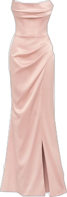 Feminine Ruched Maxi Dress For Formal Occasions, Feminine Ruched Evening Dress For Formal Occasions, Feminine Ruched Evening Dress For Formal Events, Elegant Formal Maxi Dress With Ruched Sides, Elegant Ruched Maxi Dress For Formal Occasions, Pink Satin Pre-draped Evening Dress, Elegant Wedding Draped Skirt, Elegant Floor-length Draped Skirt For Party, Elegant Draped Maxi Dress With Ruched Sides