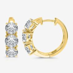 # Pieces In Set: 1 PairFeatures: Certified DiamondsDiamond Clarity: Si1-Si2Earring Back: HingedSetting: ProngStone Cut: RoundDiamond Color: GMetal Color: YellowEarring Length: 18.9mmEarring Width: 6mmRounded Carat Weight: 5 Ct. T.w.Care: Wipe CleanStone Type: 6 Lab Grown DiamondAuthenticity: Lab Grown DiamondBirthstone: April BirthstoneEarrings Style: Hoop EarringsMetal: 14k GoldAssembled in the US from Imported Materials Small Hoop Yellow Gold Cubic Zirconia Earrings, Classic Gold Hoop Earrings With Brilliant Cut, Classic Gold Hoop Earrings With Prong Setting, Yellow Gold Halo Small Hoop Earrings, Gold Round Huggie Earrings With Brilliant Cut, Yellow Gold Small Hoop Halo Earrings, Classic White Hoop Earrings With Halo Design, Fine Jewelry 14k Gold Brilliant Cut Hoop Earrings, 14k Gold Brilliant Cut Hoop Earrings