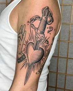 Heart Dagger Tattoo, Tato Tradisional, Hipster Tattoo, Engraving Tattoo, Knife Tattoo, Chest Tattoos For Women, Dagger Tattoo, Traditional Tattoo Art