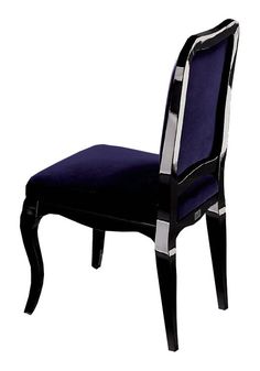 a black and white chair with blue upholstered back, on a white background