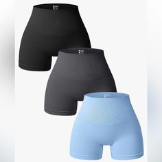 Brand New High Waist Seamless Workout Shorts. 3 Piece Shorts In Colors Black, Gray, Blue. Size Small Yoga Shorts, Workout Shorts, Blue Gray, Black Blue, 3 Piece, Black Gray, Blue Grey, Black Color, Blue Black