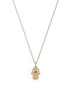 Bloomingdale's Blue Sapphire & Diamond Hamsa Hand Pendant Necklace in 14K Yellow Gold, 17 Blue Pendant Necklace In 14k Gold, Blue 14k Gold Pendant Necklace, Traditional Blue Necklaces For Formal Occasions, Blue Gemstone Necklace In 14k Gold, Hand-set Yellow Gold-plated Necklace, Hand-set 14k Yellow Gold Necklace, Fine Jewelry 14k Gold Hand Set Necklace, 14k Gold Hand Set Fine Jewelry Necklace, 14k Gold Fine Jewelry Necklace Hand Set