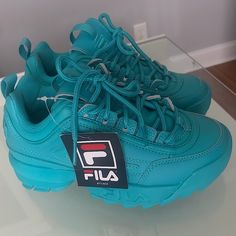 New With Tag No Box Never Used Bright Color Perfect To Lift Up Your Outfit. Runs Small Smoke Free House Scorpio Fashion, Dress And Sneakers, Fila Disruptor Ii, Shoes Fila, Fila Disruptor, Fila Disruptors, Preppy Shoes, Aqua Blue Color, Fila Shoes