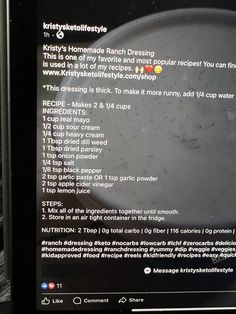 the menu for an app on a tablet computer shows information about what it's like to eat