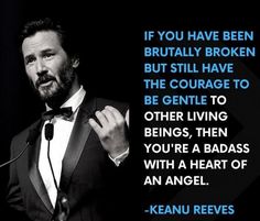 a man in a tuxedo with a quote from keanu reves