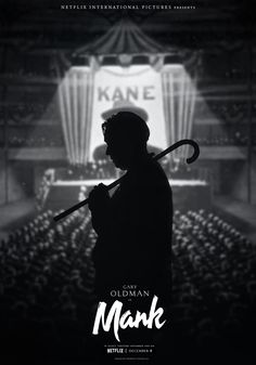 the movie poster for man with an umbrella in front of a stage full of people