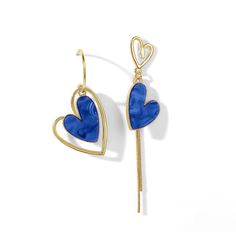 PRICES MAY VARY. New Creative Heart Shape Dangle Earrings Collection From PopTopping Exclusive! Show your ears some love with these gold blue asymmetrical drop earrings. If you're a fan of finer things in life, you'll love these asymmetrical dangle earrings for women. These asymmetrical heart dangle earrings are earrings jewelry giving a minimal and adorable look. Funky gold blue heart dangle earrings with a simple unique design make it a true ally of style, to be worn like a trendy queen. Daint Mother's Day Heart Drop Earrings, Heart Earrings For Mother's Day Party, Pierced Dangle Heart Earrings For Mother's Day, Valentine's Day Dangling Charms Drop Earrings, Heart-shaped Dangling Charms Earrings For Gift, Trendy Heart Drop Earrings As Gift, Trendy Dangle Heart Earrings For Valentine's Day, Trendy Heart Charm Earrings For Mother's Day, Trendy Blue Heart Earrings For Gift