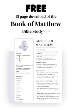 the book of mattew bible study is shown in black and white, with an image of