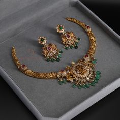 Buy Necklaces Online | Regal Mayuri Kanti Set from Indeevari Gold Kanti Designs, Kante Model Necklace, Gold Kante Necklace Designs, Beads Jewellery Designs Indian, Kante Indian Jewellery, Small Choker Necklace Indian Gold, Neck Sets Jewellery Gold, Kante Necklace Designs, Kanti Necklace Designs Gold