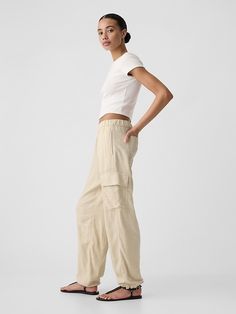 Parachute Cargo Pull-On Pants Sporty Straight Leg Bottoms With Patch Pockets, Parachute Cargo, Water Saving, Pair Of Pants, Pull On Pants, Linen Blend, Patch Pocket, Casual Pants, Gap