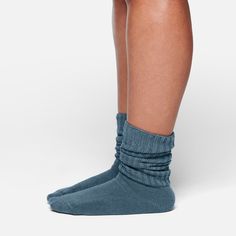 This thick and cozy cable knit slouch sock is warm, comfy, and oversized. | SKIMS Slouch Socks | Blue | 6+ | Sock Bar Scrunch Socks, Cable Knit Socks, Slouch Socks, Comforters Cozy, Casual Outfit, Knitting Socks, Step Up, Socks Women, Cable Knit