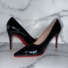 Black Red Bottom Pumps, Hand Crystaled. 4 inch heel height, Vegan black patent leather (glossy, shiny finish). Free USA priority shipping included.  Makes a great gift and good perfect for Graduation 2024, work events, dresses, gowns, trend fashion, formal cocktail, cruise, gifts and presents.  They are a must have for the fashionista bling lover, Y2K vibes. Sizes: US Women's. Limited half sizes may available. Please message to confirm if I can do your size if it is not listed as a size option. Red Bottom Heels Aesthetic, Red Bottom Pumps, Events Dresses, Hoco Inspo, Red Bottom Heels, Cruise Gifts, Shoe Repair Shop, Red Bottom Shoes, Graduation 2024