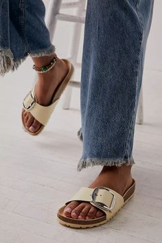 Madrid Big Buckle High Shine Birkenstock | Free People Birkenstock Madrid Big Buckle Outfit, Birkenstock Colors, Madrid Outfits, Madrid Big Buckle, Birkenstock Madrid Big Buckle, Birkenstock Outfit, Buckle Outfits, Canvas Sandals, Two Strap Sandals