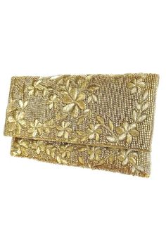 Shop for Kokommo Printemps Floral Hand Embroidered Clutch Online at Aza Fashions Elegant Floral Embroidered Fabric For Evening, Elegant Formal Floral Embroidered Fabric, Elegant Formal Embroidered Fabric, Elegant Embellished Embroidered Fabric For Festivals, Elegant Floral Embroidered Fabric For Festive Season, Elegant Floral Embroidered Festive Fabric, Formal Festive Embroidered Fabric With Floral Embroidery, Gold Embroidered Fabric For Formal Occasions, Festive Floral Embroidered Fabric For Formal Occasion