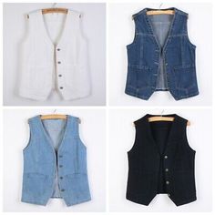 Top Seller for Lady Denim Waistcoat Vest Gilet Coat Jacket Sleeveless Outwear Vintage Cardigans, Fashion Jackets Sleeveless Denim Jacket With Pockets For Fall, Fall Sleeveless Denim Vest With Pockets, Trendy Cotton Vest Outerwear, Casual Spring Vest Outerwear, Sleeveless Denim Vest With Buttons For Fall, Casual Summer Vest Outerwear, Spring Cotton Denim Vest For Work, Spring Workwear Cotton Denim Vest, Sleeveless Cotton Denim Vest For Winter