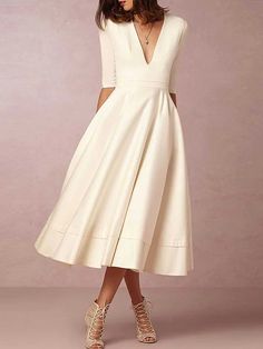 Bridal Shower Little White Dresses Wedding Dresses Tea Length A-Line Half Sleeve V Neck Satin With Pleats 2023 Bridal Gowns 7543246 2023 – $104.49 Tato Setengah Lengan, Satin Bridal Gowns, Wedding Dresses A Line, Cheap Wedding Dresses Online, Tea Length Wedding, Wedding Dress Store, Tea Length Wedding Dress, Plus Size Vintage, Vestidos Vintage