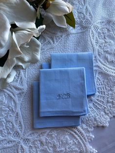 Your choice of monogram/s embroidered on 4 Light Blue 100% cotton Handkerchiefs. This listing is for 4 personalized handkerchiefs, perfect for the guy in your life. These handkerchiefs are made with soft 100% cotton. Each soft to the touch handkerchief measures about 15" x 15". When ordering please let me know the following: -Initial/s >please note - You may choose a different monogram for each handkerchief.< -Thread Color You can customize this handkerchief by choosing the embroidery thread col Classic Cotton Handkerchiefs For Formal Occasions, Classic Cotton Formal Handkerchiefs, Personalized Cotton Handkerchiefs, Classic Blue Handkerchiefs For Gift, Classic Blue Cotton Handkerchiefs, Classic Cotton Handkerchiefs As Gift, Embroidered Text Cotton Handkerchiefs For Gifts, Classic Embroidered Handkerchiefs For Wedding Gift, Cotton Handkerchiefs With Embroidered Text For Gift