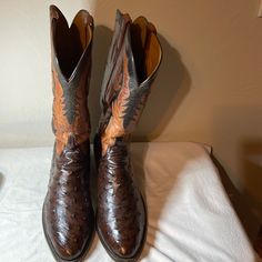 Men’s Lucchese Classic Handmade Ostrich Boots Size 12. These Boots Are Magnificentjust Like Newno Scuff Marksvery Little Wear On The Soles. The Combination Of Dark Brown And Tan Is Fabulous. These Boots Come With Shoe Trees, Boot Socks, And Their Own Boot Carry Bag, A $125 Value!! This Is Your Chance To Own Your Very Own Pair Of Lucchese Classic Boots!!! Lucchese Boots, Ostrich Boots, Mens Outfit Inspiration, Ostrich Leather, Shoe Tree, Classic Boots, Boot Socks, Classic Shoes, Carry Bag