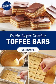 Triple-Layer Cracker Toffee Bars Cracker Toffee Bars, Cracker Toffee, Easy Caramel, Toffee Bars, Sweetened Condensed Milk, Yummy Sweets, How Sweet Eats, Condensed Milk, Sweets Treats