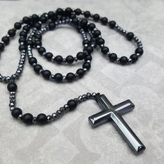 Mens Rosary Necklace, Men Cross Necklace, Cross Necklace For Men, Stay Grounded