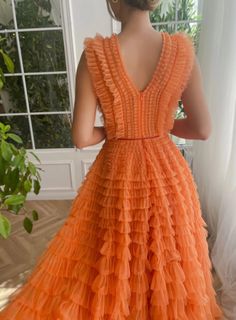 Nectar Ruffle Gown | Teuta Matoshi V-neck Ruffled Gown For Prom, Chic Organza Gown With Ruffles, Glamorous Tiered Evening Dress For Wedding, Chic Tulle Evening Dress With Ruffles, Tiered Ruffle Wedding Evening Dress, Tiered Ruffle Evening Dress For Wedding, Evening Gown With Ruffles And V-neck, Ruffled Organza Cocktail Gown, Chic Tulle Gown With Ruffles