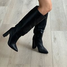 Dsw Fold Over Boots In Black Faux Leather. Brand New, Never Worn. High Heel Synthetic Boots For Work, Synthetic High Heel Boots For Workwear, Black Faux Leather Knee-high Boots With Square Toe, Wide Calf Pointed Toe Synthetic Heeled Boots, Black Square Toe Knee-high Boots In Faux Leather, Wide Calf Synthetic Heeled Boots With Pointed Toe, Tall Pointed Toe Synthetic Heeled Boots, Black Square Toe Knee-high Faux Leather Boots, Synthetic Boots For Workwear In Fall