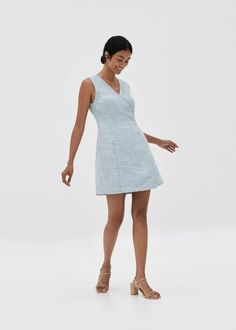 Spring A-line Tweed Mini Dress, Chic Knee-length Tweed Mini Dress, Fitted Tweed V-neck Mini Dress, Elegant V-neck Tweed Mini Dress, Fitted Tweed V-neck Dress, Chic A-line Tweed Mini Dress, Fitted Tweed A-line Mini Dress, Elegant Tweed V-neck Dress, Chic Tweed Spring Dresses