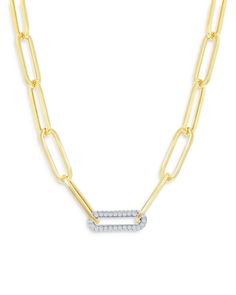 Bloomingdale's Diamond Paperclip Necklace in 14K White & Yellow Gold, 0.70 ct. t.w. - 100% Exclusive Classic White Gold Paperclip Necklace, Luxury Yellow Gold Diamond Necklace With Paperclip Chain, Luxury Diamond Paperclip Chain Necklace, Luxury Yellow Gold Paperclip Chain Necklace, Luxury Gold-plated Paperclip Chain Necklace, Exclusive Jewelry, Paper Clip, Yellow White, Jewelry Accessories