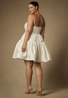 Bridal by ELOQUII Mini Flare Dress With Structured Bodice | Eloquii Short White Dress Plus Size, Plus Size Short Wedding Dress, Lil White Dress, Plus Size Wedding Dress Short, Mini Flare Dress, Plus Size Mini Dresses, Curvy Bride, White Short Dress, Grad Dresses