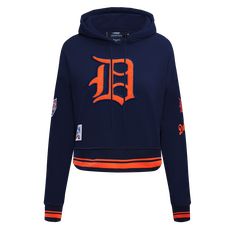 MLB DETROIT TIGERS RETRO CLASSIC WOMEN'S RIB CROPPED PO HOODIE (MIDNIG Sporty Navy Hoodie For Fall, Navy Sweatshirt For Streetwear, Navy College Hoodie For Fall, Navy Hoodie For College In The Fall, Navy Hoodie For College In Fall, Miami Marlins, Tampa Bay Rays, Minnesota Twins, Toronto Blue Jays