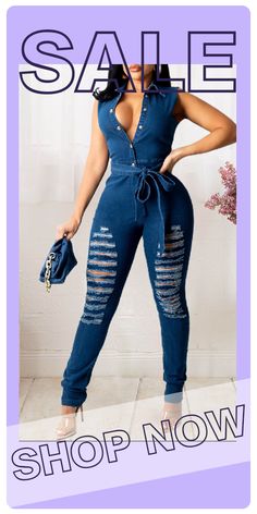 Dark Blue Sexy Solid Split Joint Turndown Collar Skinny Jumpsuits Ripped Fitted Denim Jumpsuit, Trendy High Waist Denim Jumpsuit For Party, Trendy Denim Jumpsuit For Party, Trendy Fitted Ripped Denim Jumpsuit, Spring Fitted Ripped Jumpsuits And Rompers, Trendy Ripped Blue Denim Jumpsuit, High Waist Blue Jumpsuit With Solid Color, Blue High Waist Solid Jumpsuits And Rompers, High Waist Blue Jumpsuits And Rompers