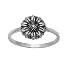 Featuring a sterling silver sunflower with an oxidized finish, this PRIMROSE ring is a chic complement to your attire. Featuring a sterling silver sunflower with an oxidized finish, this PRIMROSE ring is a chic complement to your attire. Width: 10 mm Metal: sterling silver Plating: silver tone Finish: oxidized, polished Please note, due to the high value of this item, a signature may be required upon delivery. Size: 8. Gender: female. Age Group: adult. Everyday Sterling Silver Flower Ring, Sunflower Design Rings As Gifts, Silver Jewelry With Sunflower Design, Adjustable Sunflower Design Flower Ring, Classic Adjustable Flower Jewelry, Antique Silver Nickel-free Rings, Silver Sunflower Design Ring, Adjustable Silver Ring With Sunflower Design, Silver Flower Ring