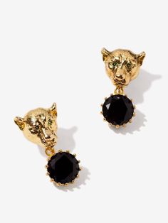 Lioness Earrings With CZ Stones earrings Vinty Jewelry black Gold Statement Jewelry, Panther Leopard, Dark Acadamia, 1st Dibs, Luxurious Jewelry, Edgy Design, Onyx Jewelry, Animal Earrings, Onyx Earrings