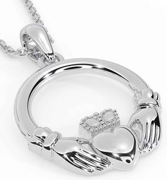 Silver Claddagh Necklace Claddagh Necklace, Celtic Necklace, Claddagh Ring, Galway Ireland, Heart Face, Claddagh Rings, Yellow Gold Jewelry, Gold Alloys, Galway