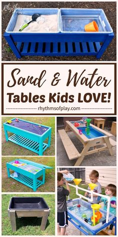 sand and water tables for kids to play with in the yard or pool are so fun