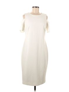 Calvin Klein Casual Dress Size: 10 Ivory Dresses - used. 94% POLYESTER, 6% SPANDEX, Midi, Cold Shoulder, Solid, Midi/Calf Length, Short Sleeve | Calvin Klein Casual Dress: Ivory Solid Dresses - Size 10 Ivory Dresses, Solid Dress, Casual Dresses For Women, Cold Shoulder, Casual Dress, Casual Dresses, Calvin Klein, Women Handbags, Size 10