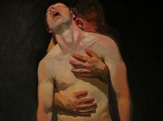 an oil painting of a man with his hands on his chest, and the other hand reaching out to him