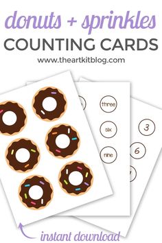 the printable donuts and sprinkles counting cards are on top of each other