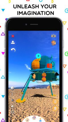 the screenshot shows an image of a beach with colorful objects on it and text that reads, unleash your imagination