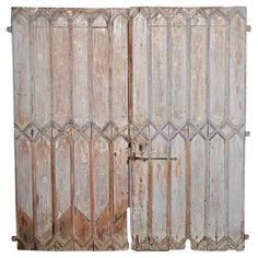 an old wooden door is open on a white background