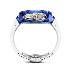 ADVENTURE AWAITS Experience the pinnacle of craftsmanship with the Racing Sport Transparent Edition, designed exclusively for Apple Watch Ultra 1 & 2. Our master artisans have meticulously created a transparent blue case crafted from advanced nylon, accentuated with titanium details, and paired with a specialized high-density translucent FKM rubber strap. Each RS-Transparent case is a testament to precision engineering, featuring over 50 individually designed components to ensure a flawless fit Blue Rectangular Timeless Watch, Timeless Blue Rectangular Watch, Blue Watch Accessories With Rectangular Dial For Gift, Blue Rectangular Dial Watch Accessories For Gift, Rectangular Blue Quartz Watches, Luxury Blue Watch Bands, Blue Rectangular Watch Accessories With Bracelet Strap, Rectangular Blue Watch With Bracelet Strap, Modern Blue Watch With Bracelet Strap