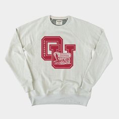 Oklahoma Sooners Crewneck Sweatshirt Collegiate Style Crew Sweatshirt With Screen Print, Collegiate Crew Sweatshirt With Screen Print, Collegiate Crew Sweatshirt With Graphic Print, Sporty University Red Crew Neck Sweatshirt, Collegiate Cotton Sweatshirt With Screen Print, Game Day University Logo Long Sleeve Sweatshirt, Game Day University Logo Sweatshirt, University Red Varsity Crew Neck Sweatshirt, Collegiate Crew Neck Sweatshirt Fan Gear