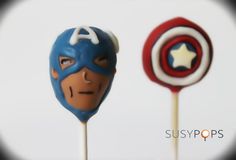 two captain america lollipops on top of each other with the same face