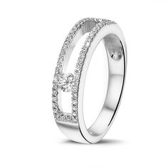 a white gold ring with diamonds on it