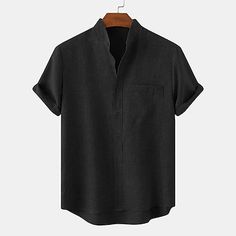 Men's Linen Shirt Casual Shirt Black White Yellow Short Sleeve Plain Henley Spring & Summer Hawaiian Holiday Clothing Apparel Front Pocket 2024 - GBP £18 Mens Linen Shirts Casual, Boho Men Style, Men Linen Shirt, Banded Collar Shirts, Holiday Clothing, Mens Shirts Online, Shirt Linen, Yellow Short, Linen Shirt Men