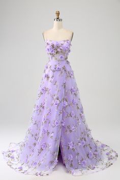 Formal Dance Dresses Long, Jasmine Prom Dress, Lilac Long Dress, Purple Flower Dress, Nature Dresses, Dress With 3d Flowers, Prom Dress Purple, Fashion Course, Black Lace Formal Dress