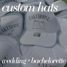 Looking for custom hats for your wedding, bachelorette, a party you are having? These make such a great favor and everyone LOVES them! Please message me to discuss design options before you purchase! From there I will send you a custom listing with your curated price.  These trucker has are a unisex fit! The design can be DTF printed or embroidered!  The hat options include foam trucker hats or canvas baseball caps (canvas ball caps can only be embroidered)  I do not accept returns or exchanges! I am not responsible for missing/stolen packages please contact your local post office. If your item comes damaged please message me!  If you need to rush your order please message me to make sure I am able to fulfill the order in the desired timeframe. You are responsible to update your shipping m Bach Gift, Wedding Hats For Guests, Bachelorette Party Hat, Lake House Wedding, Bachelorette Hats, Custom Bachelorette, Dance Floor Wedding, Custom Trucker Hats, Hat Party