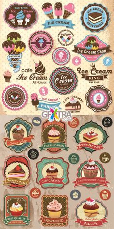 a bunch of stickers that have different designs on them, including cupcakes and donuts