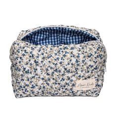 Size: 10" x 6" x 6" Cute Floral Makeup Bag, Floral Makeup Bag Aesthetic, Floral Make Up Bag, White Rectangular Box Bag For Daily Use, Rectangular Pouch For Errands, Classic Rectangular Cosmetic Bag With Removable Pouch, Gingham Interior, Aesthetic Makeup Bag, Makeup Bag Blue